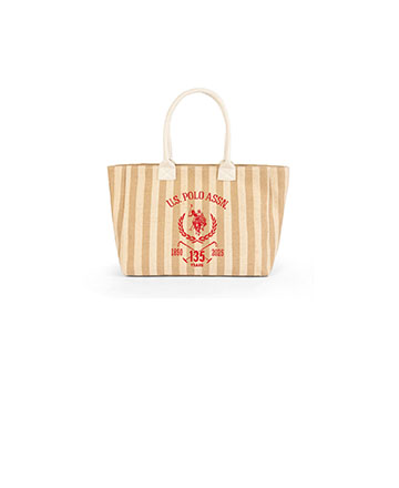 μπεζ τσάντα tote με ρίγες