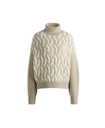 Μπεζ πουλόβερ ζιβάγκο με λευκές λεπτομέρειες