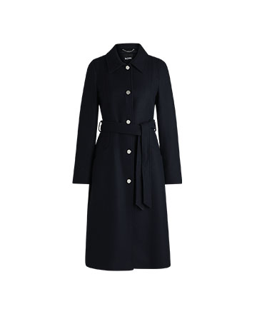 Μαύρο παλτό με ασημί κουμπιά και ζώνη