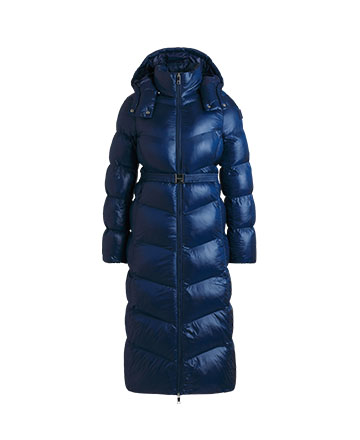 Μπλε μακρύ φουσκωτό μπουφάν με ζώνη