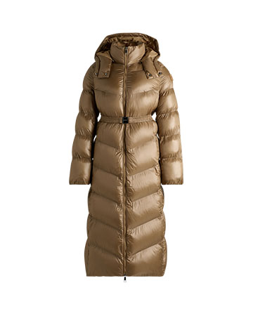 Χρυσό μακρύ φουσκωτό μπουφάν με ζώνη